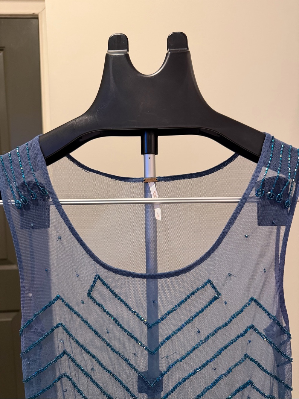 Free People Blue Sheer Beaded Embroidered Mini Dress XS - Picture 5 of 17